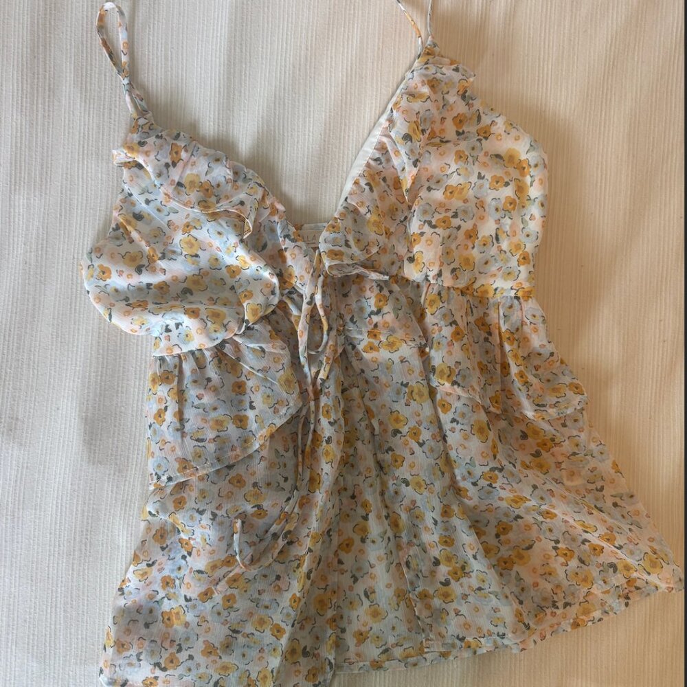 Floral ruffle babydoll tank top